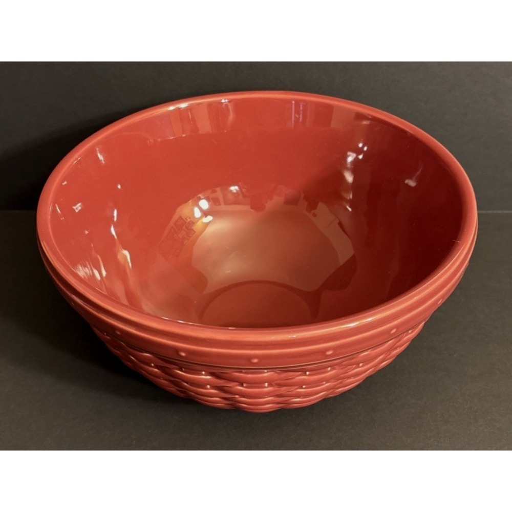 Longaberger Ceramic Mixing Serving Bowl 9" Pottery Woven Traditions Basketweave